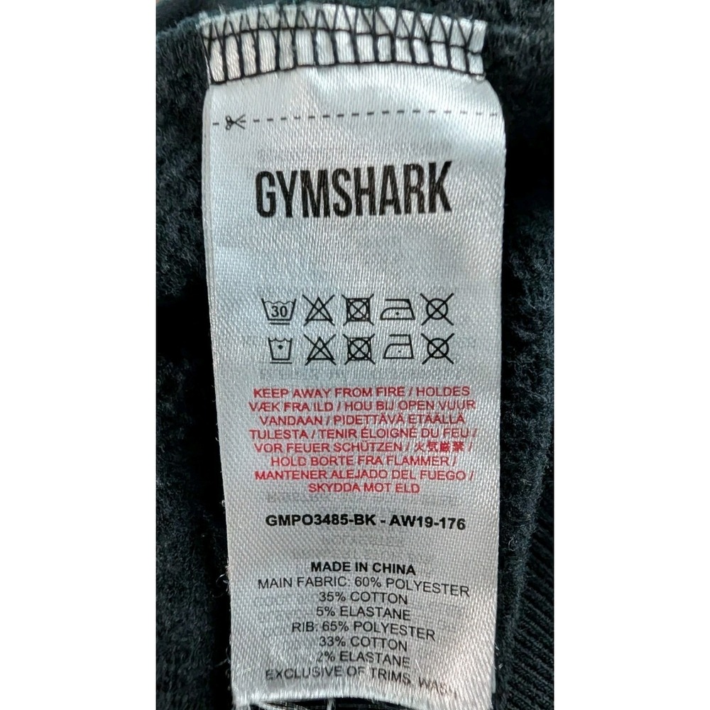 Gymshark Hoodie Mens Medium Black Tape Logo Spellout Sleeves Athletic Gym - Picture 6 of 11